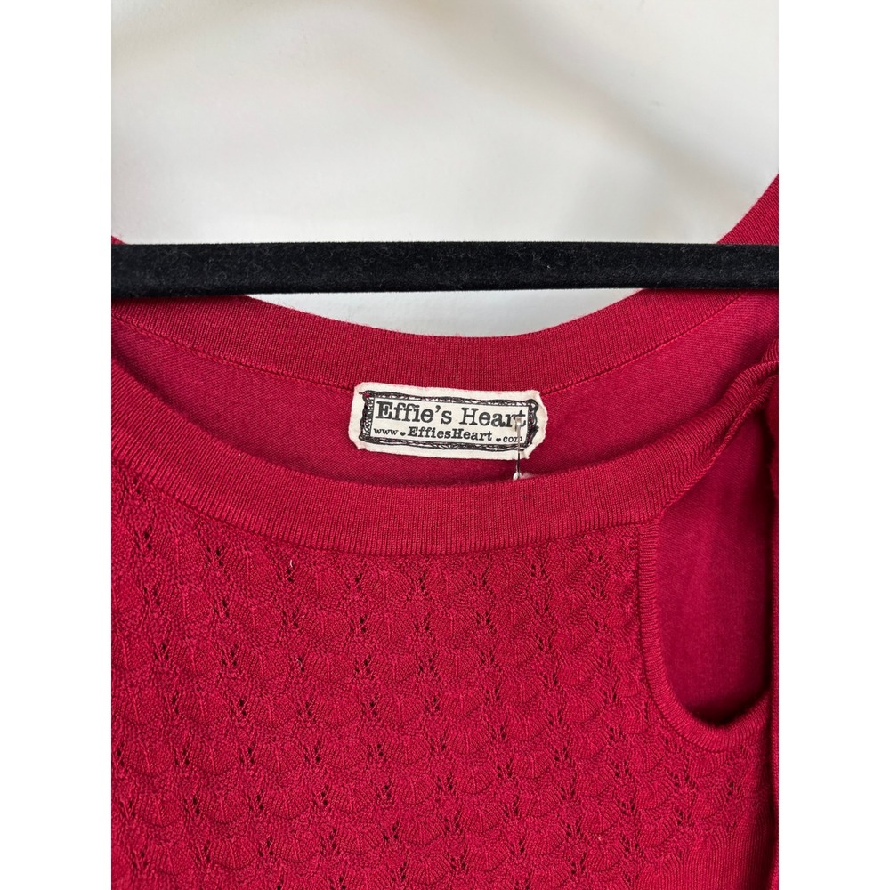 Effie's Heart Myrna Dress Crimson Red Pointelle Knit Ruffle Hem EH305r L/XL NEW - Picture 2 of 11